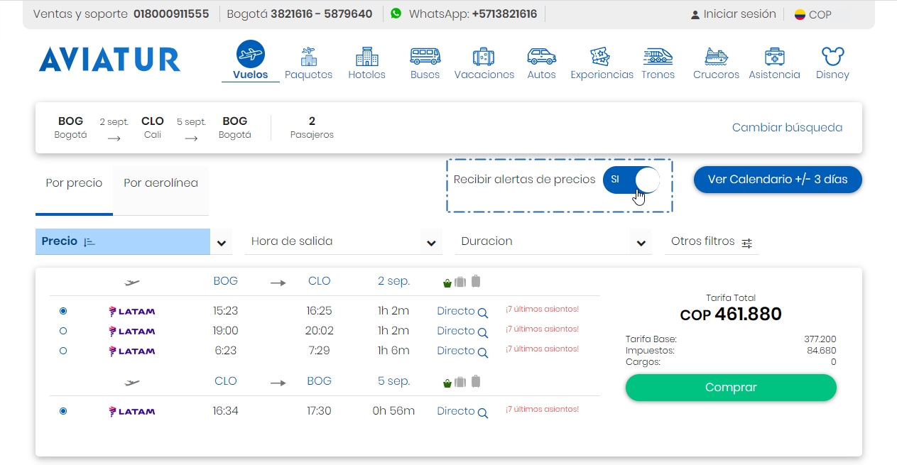 Alertas de precio al correo electrónico Aviatur Recibir alertas de precio al correo electrónico