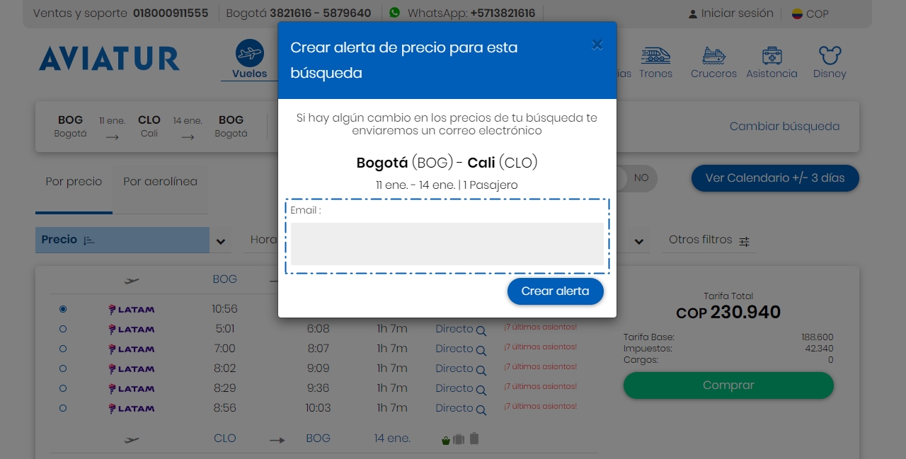 Registrar datos para recibir alertas al correo electrónico Aviatur Registrar datos para recibir alertas al correo electrónico