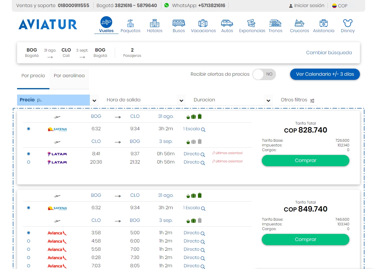 Disponibilidad de Vuelos Aviatur Disponibilidad vuelos alertas