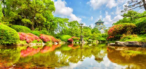 Vista del Castillo de Osaka en Japón