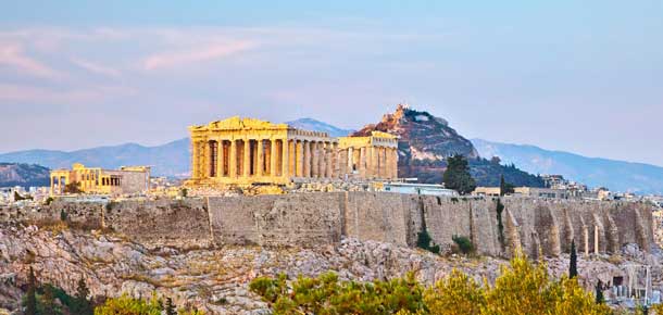 Vista de la Acrópolis en Atenas, Grecia