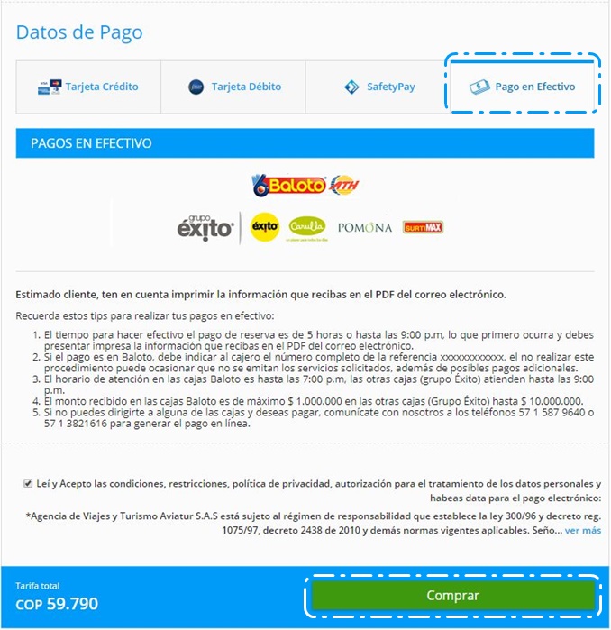 Pago en efectivo | Aviatur.com